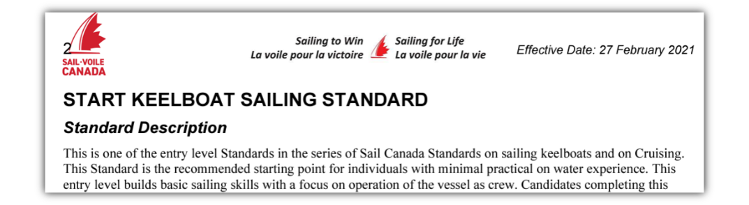 Start Keelboat Sailing Standard - Sail Canada